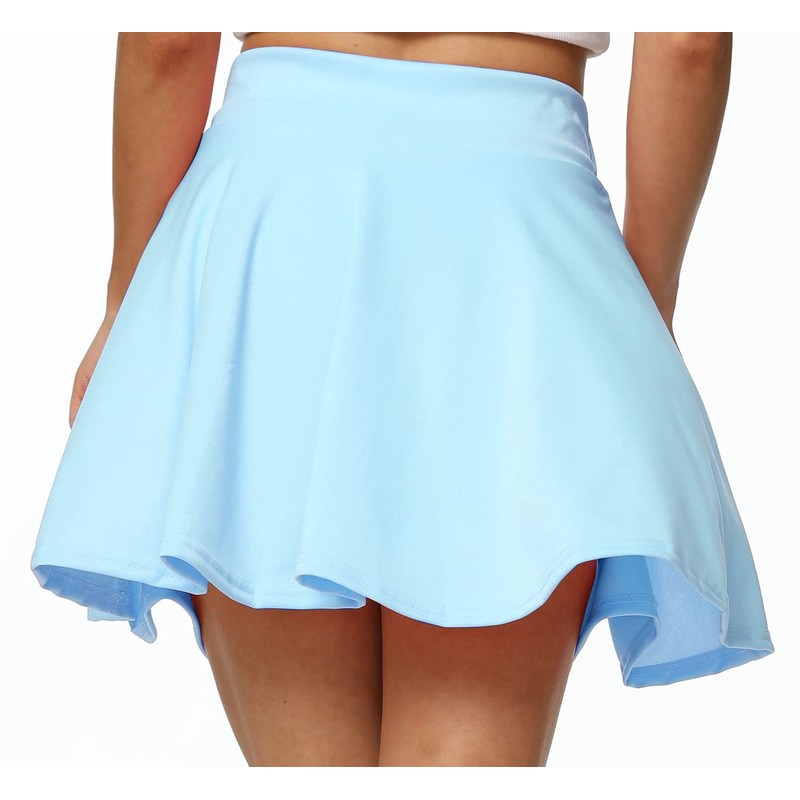 Sinono Minifalda plisada básica elástica sólida acampanada casual, Azul (Sky