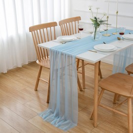 AOKSUNOVA Table Runner Chiffon Blue Table Runner for Wedding Bridal Shower Thanksgiving Christmas Decoration 4m x 70cm