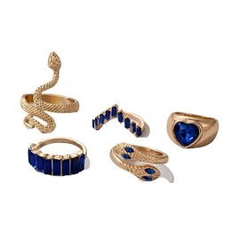 Pingyongchang Snake Rings for Women Gold Snake Knuckle Adjustable Rings Boho Crystal Heart Stacking Finger Rings Set Vintage Goth Serpentine Heart Ring Jewelr-Blue