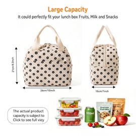 Arae Lunch Bags for Women Reusable - Large Insulated Lunch Box Lightweight Tote for Work, Travel, Beach & Daily Use, Flower - Beige