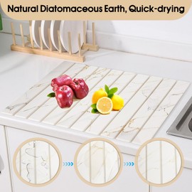 Sofort Stone Drying Mat for Kitchen Counter, Super Absorbent Foldable Dish Drying Mat, Gold White Marble Quick Drying Diatomaceous Earth Mats for Dishes, Pots, Utensils Large 24"×16"