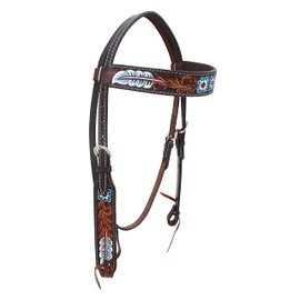 CHALLENGER Horse Western Floral Tooled Laced Browband Tack Bridle Headstall 78HR03HB