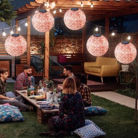 Riisoyu 2 Stück Lampions Solar Außen, 25cm Solarlampen Wasserdicht Nylon Solarbeleuchtung Hängende Gartenlaterne Außen Wetterfest Laternen Geeignet für Garten, Terrasse, Hochzeit, Urlaubsdekoration