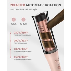 Automatic Curling Iron, Auto Hair Curler with 4 Temperature & 3 Timer Portable Hair Curler Automatic Shut-Off, Anti-Scald, Anti-Tangle 500 Million Ionic Rotating Curling Wand for Hair Styling