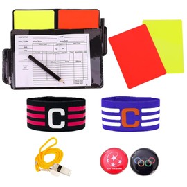 WanderGo 7-Piece Referee Set, Schiri Set with 2 Pocket Scorebook + 2 Whistles + 1 Toss Coins + 2 Wristbands for Football Captains, Use: For Football Games in School Sports