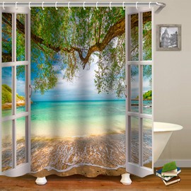 FAIRYGATE Anti Mould Shower Curtain Beach Shower Curtains Waterproof Beach Scene Shower Curtain Set with 12 Hooks for Wet Rooms Bathrooms Outdoor (Beach Pattern 180 * 180cm) B8811