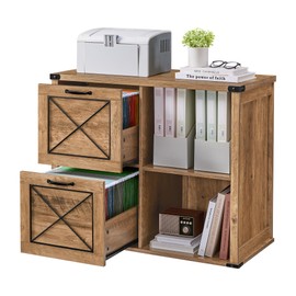 VASAGLE Lateral File Cabinet, Filing Cabinet with 2 Drawers, Printer Stand, 2 Open Compartments, Fit A4, Letter Size, Hanging File Folders, for Home Office, Farmhouse Style, Honey Brown UOFC049T41