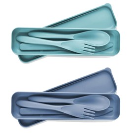 2 Sets Portable Reusable Cutlery Set with Case - Eco-Friendly Plastic Utensils for Travel & Outdoor Dining | Compact & Lightweight | Sustainable & Durable | Ideal for Lunch, Camping, Picnic