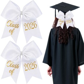 2 Pcs White Graduation Bow Class of 2026 Graduation Cap Bow with Hair Clip White Grad Cap Accessories 2026 Hair Accessories for Cap Decorations