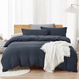 Dreaming Wapiti Duvet Cover Queen,Washed Microfiber Dark Grey Queen Size Duvet Cover Set,Solid Color - Soft and Breathable with Zipper Closure & Corner Ties (Dark Gray, Queen)