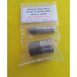 AMS09 Mopar SB 340 70 and up 304 SS STAINLESS 1/2"  intake and 1" bypass hose nipples