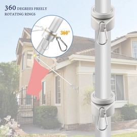 Wanjorlay Pack of 2 flags, pole rings, anti-wrap flags, pole clips, swivelling 360° rotatable flags, pole flags, attachment rings, 1