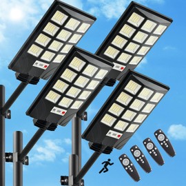 4pcs 600W 30000LM Solar Street Lights Outdoor Waterproof Solar Street Lights for Outside Parking Lot 192 5730LEDs Dusk to Dawn Solar Outdoor Lighting Motion Sensor Light for Garage Remote Control