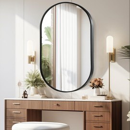 JENBELY Black Oval Mirror, 24"x36" Oval Bathroom Mirror, Vanity Mirror with Brushed Metal Frame, Wall Mount Mirrors Decor for Bathroom, Bedroom, Entryway, Living Room