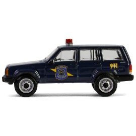 Greenlight 1/64 Scale Diecast Model DCD 2001 for Jeep Cherokee Michigan State Police 'Hot Pursuit' Series 46 Dark Blue