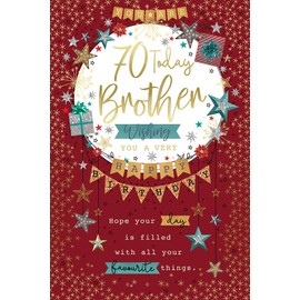 Brother 70th 70 Today Bunting & Stars Design Happy Birthday Card Lovely Verse