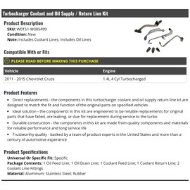 Marketplace Auto Parts Turbocharger Coolant and Oil Supply and Return Line Kit - Compatible with 2011-2015 Chevy Cruze 1.4L 4-Cylinder Turbo