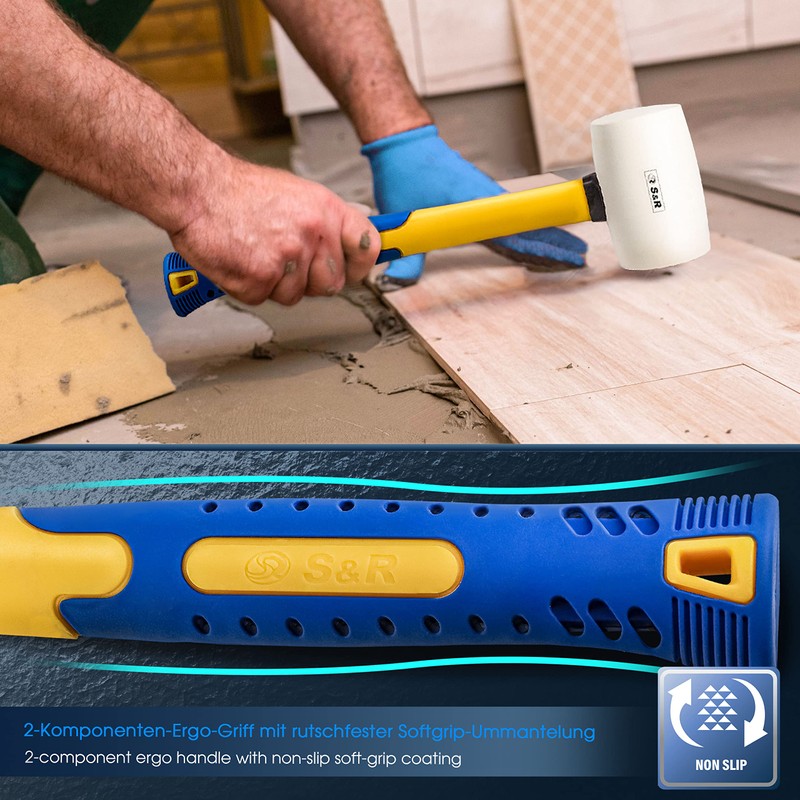 S&R Rubber Mallet White with Double Curved Handle Made from