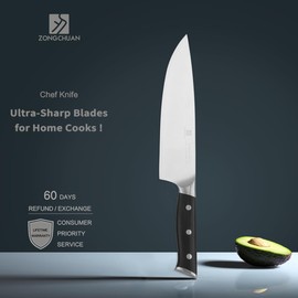 8 Inch Chef Knife Sharp Knife Home Cooking Chef Gifts for Women Men: Sharp Kitchen Knife Ultra-Smooth Cutting Experience,All-Around Performance 50Cr15Mov Stainless Steel,Ergonomic Black Handle