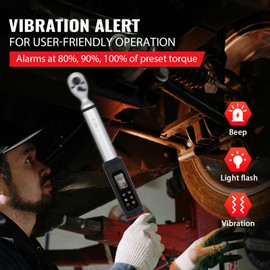 Mxmoonfree Digital Torque Wrench 1/2" Drive (2.2-147.5Ft.Lb/3-200N.m), ±1% Accuracy Electronic Torque Wrench Set with Vibration, Buzzer and LED Flash Notification for Bike Motorcycle Car Care