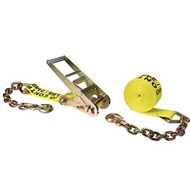 US Cargo Control 3 Inch x 30 Foot Yellow Ratchet Strap with Chain Extensions and Clevis Grab Hooks