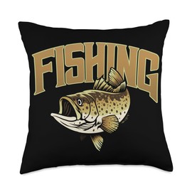Angler, Fischer, Angel Fish Fish Outifts And Gifts Angel, Angler Fisherman Outfit Bass Fishing Throw Pillow, 18x18, Multicolor