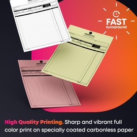 Custom Print 8.5" x 11" Carbonless NCR Forms for Printing Business and Company Invoices, Receipts, Work Orders, Sales Orders, Purchase Orders, Estimates and Quotes - Loose Sheets (3-Part, 100)
