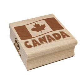 Canada with Waving Flag Cute Square Rubber Stamp for Stamping Crafting - 1.25in Small