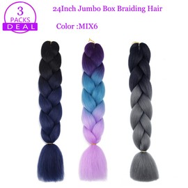 Jumbo Box Braiding Hair Extensions 24 Inch Colored Braiding Hair 3 Packs Ombre Twist Crochet Braids Hair Extension for Women High Temperature Synthetic Fiber(24",Mixed Color6)