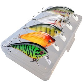 Crankbait Wobbler Set for Pike, Perch & Zander, Artificial Bait Set for Spin Fishing, 13 g, 7.5 cm Floating, Set of 5 Fishing Lures in Various Decorations, Pike Bait, Perch Bait, Zander Bait