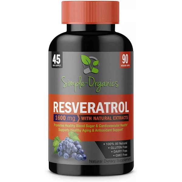 Simple Organic Resveratrol Premium 1600mg Organico 90 Capsulas Eg R8 Sabor ND