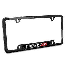 iPick Image Compatible with SRT-8 Logo Black Insert Black 50 States Stainless Steel License Plate Frame for Dodge Jeep