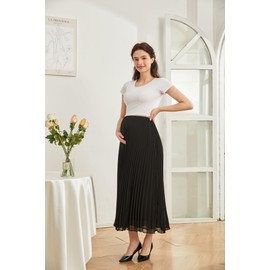 ZUMIY Maternity Skirt for Women Pleated Elastic High Waist Maternity Skirt A-Line Chiffon Skirt Casual Wear, black