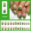 Green Glitter Press on Nails French Tip Fake Nails with