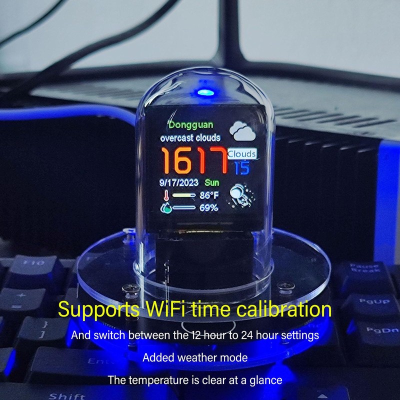 Nixie Tube Clock, 1.54 Inch IPS LCD Screen Weather Display