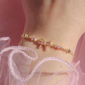 Long tiantian Bow Bracelet Gold Bow Bracelets for Women Best Friend Matching Bracelet Friendship Bracelets for Women Men Jewelry Gifts Stocking Stuffers for Women