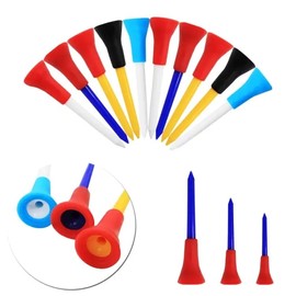 FINGER TEN Golf Tees Plastic Tee 50 Count 83 mm One Size or Multiple Sizes Mixed Height Long Short Multicoloured Rubber Cushion White Orange Red for Men Women Children Gift Pack