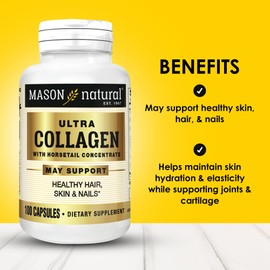 MASON NATURAL Ultra Collagen Capsules, 100% Pure Hydrolyzed Collagen Supplement for Healthy Skin, Hair, Nails & Joints, 100 Count, 50 Day Supply