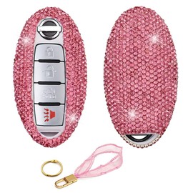 Ornater Key Fob Cover Compatible with Nissan Altima Maxima Murano Rogue Sentra Armada Sedan GTR Pathfinder Compatible with Infiniti EX FX X G JX M Q QX Bling Crystal Diamond Cover Shell Case (Pink)