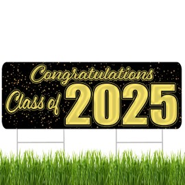 Congratulations Class of 2025 Graduation Yard Sign Home Decor Lawn Decoration With Stake Senior High School College Graduate Black Large 48 Inch