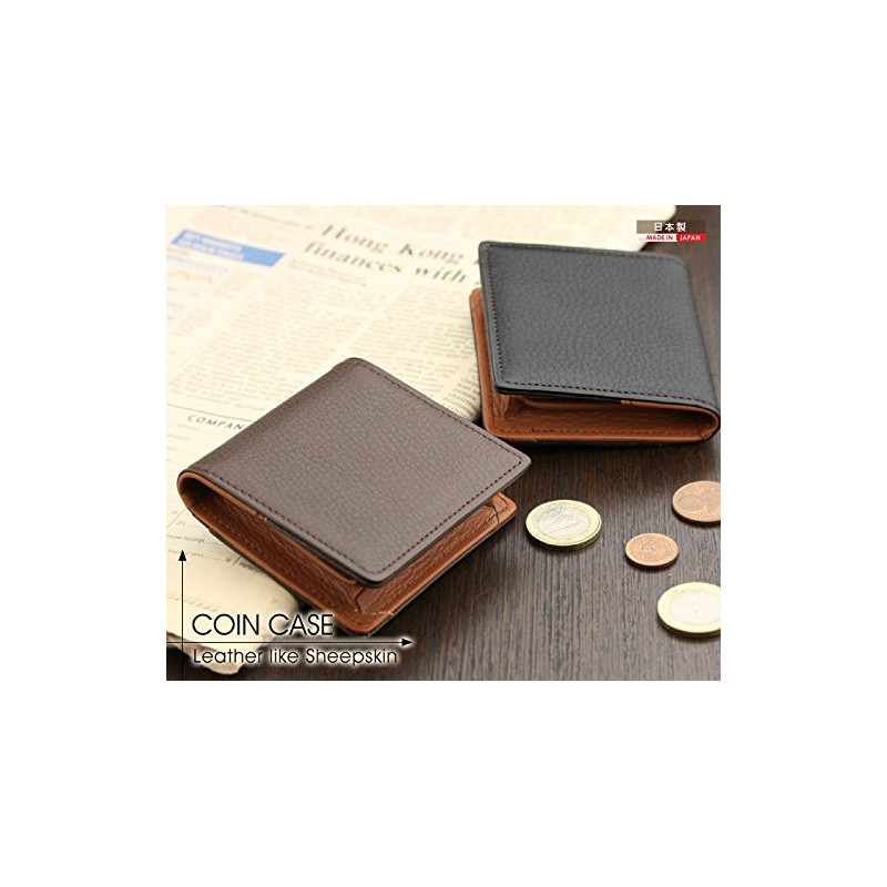 Abies Lambskin Cowhide Box, Coin Purse, Made in Japan, Black