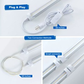 SOSEN 4FT 6 Pack LED Shop Lights T8 Linkable Ceiling Fixture 24W Daylight 6000K Clear