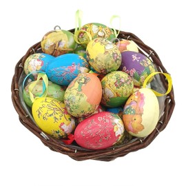 Gardeningwill 12Pcs New Vintage Style Paper Mache Egg Hanging Ornaments Easter Decoration