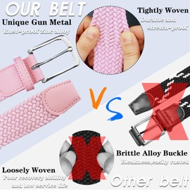 AXKAL Golf Belt Men Elastic Braided Belt Unisex Men Women Value Pack, Men’s Elastic Stretch Woven (49''(125cm) Fits Waist 42''-46'', Pink)