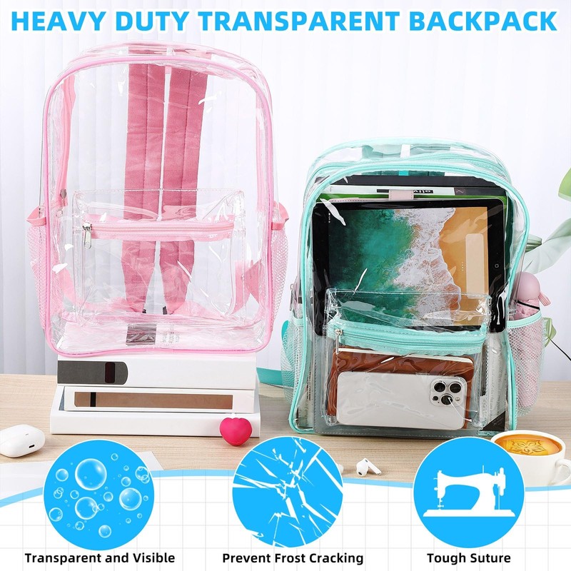Amylove Clear Black Backpacks Bulk 15" PVC Transparent Backpack Large
