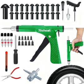 Richcat Tubeless Tire Puncture Repair Kit with Mushroom Plug, Repairs punctures and Flat Tires for Motorcycles, Cars, Trucks, ATVs,Gun Puncture Repair Kit