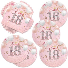 40pcs Sweet 18 Rose Gold Party Supplies,include 20 Dessert plate, 20 Napkin,Used for Sweet 18 Rose Gold Party Decoration (18 Rose Gold)