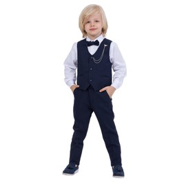 Vest Suit for Boys | 4-Piece Set Shirt, Pants, Vest, and Bow Tie | Party and Formal Wear for Boys Aged 1-13 Years (UK, Age, 5 Years, 6 Years, Regular, Navy Blue I)