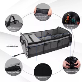 VEHITO Large Trunk Organizer with Removable Cooler Bag for Any Car, SUV, Truck &Gray