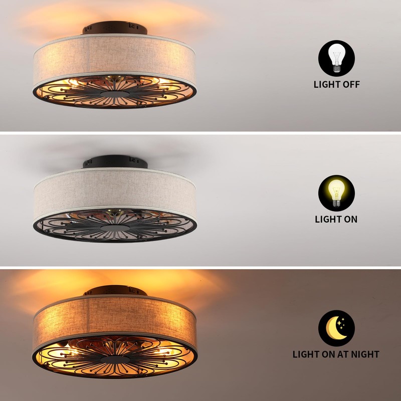 Alaruder Caged Ceiling Fans with Lights Flush Mount,Low Profile Ceiling